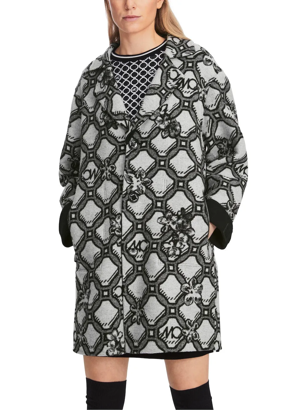 Silver Grey Big Circles Knitted Coat