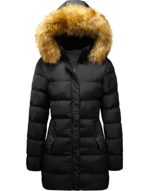 Szory Women's Winter Down Thicken Jacket Puffer Parka Coat with Removable Fur Hood (Black,Medium)