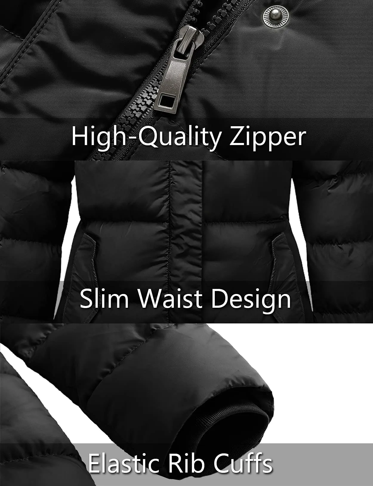 Szory Women's Winter Down Thicken Jacket Puffer Parka Coat with Removable Fur Hood (Black,Medium)