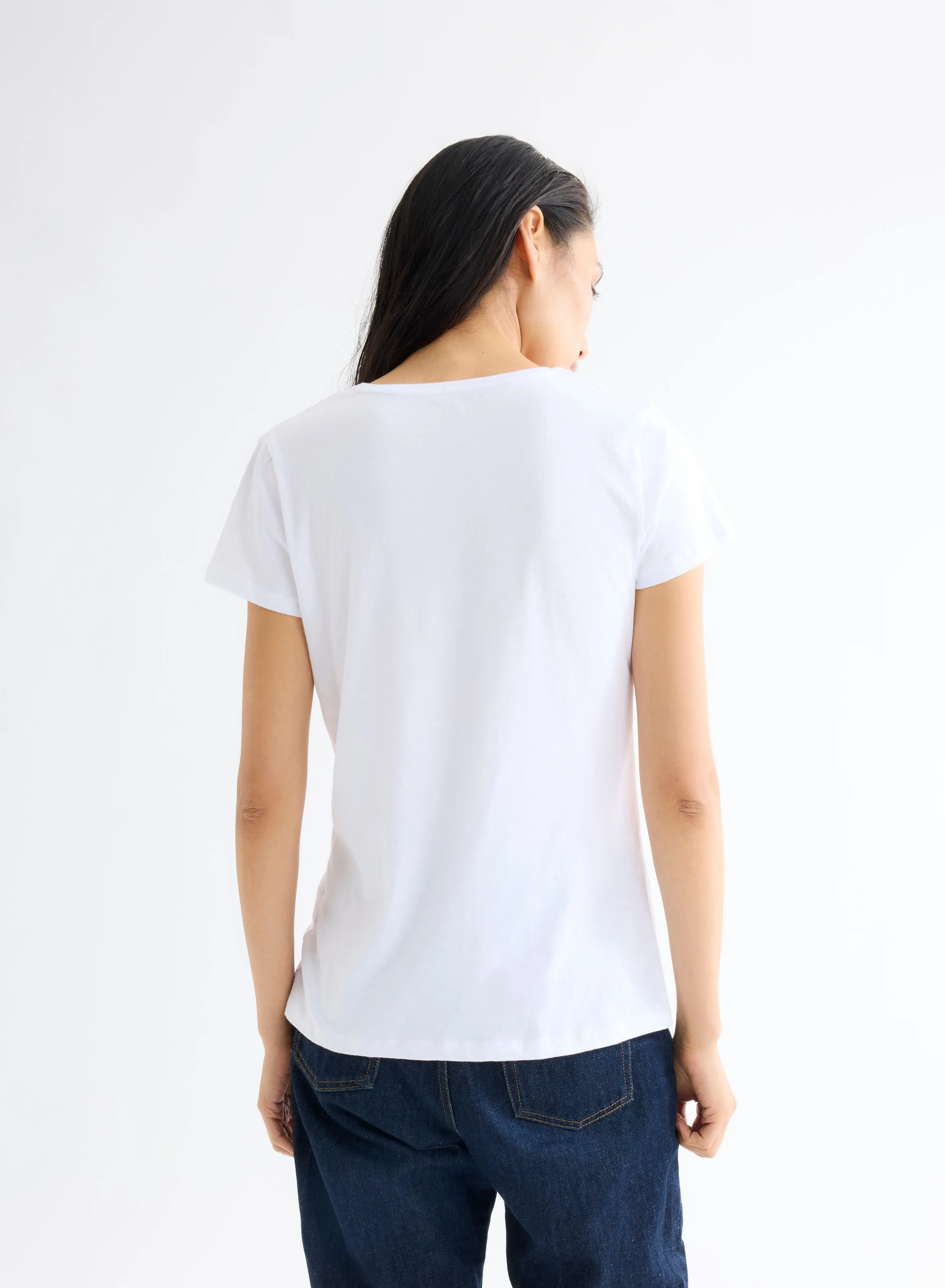 T-shirt Blanc Julia col V Manches Courtes en Deluxe Coton