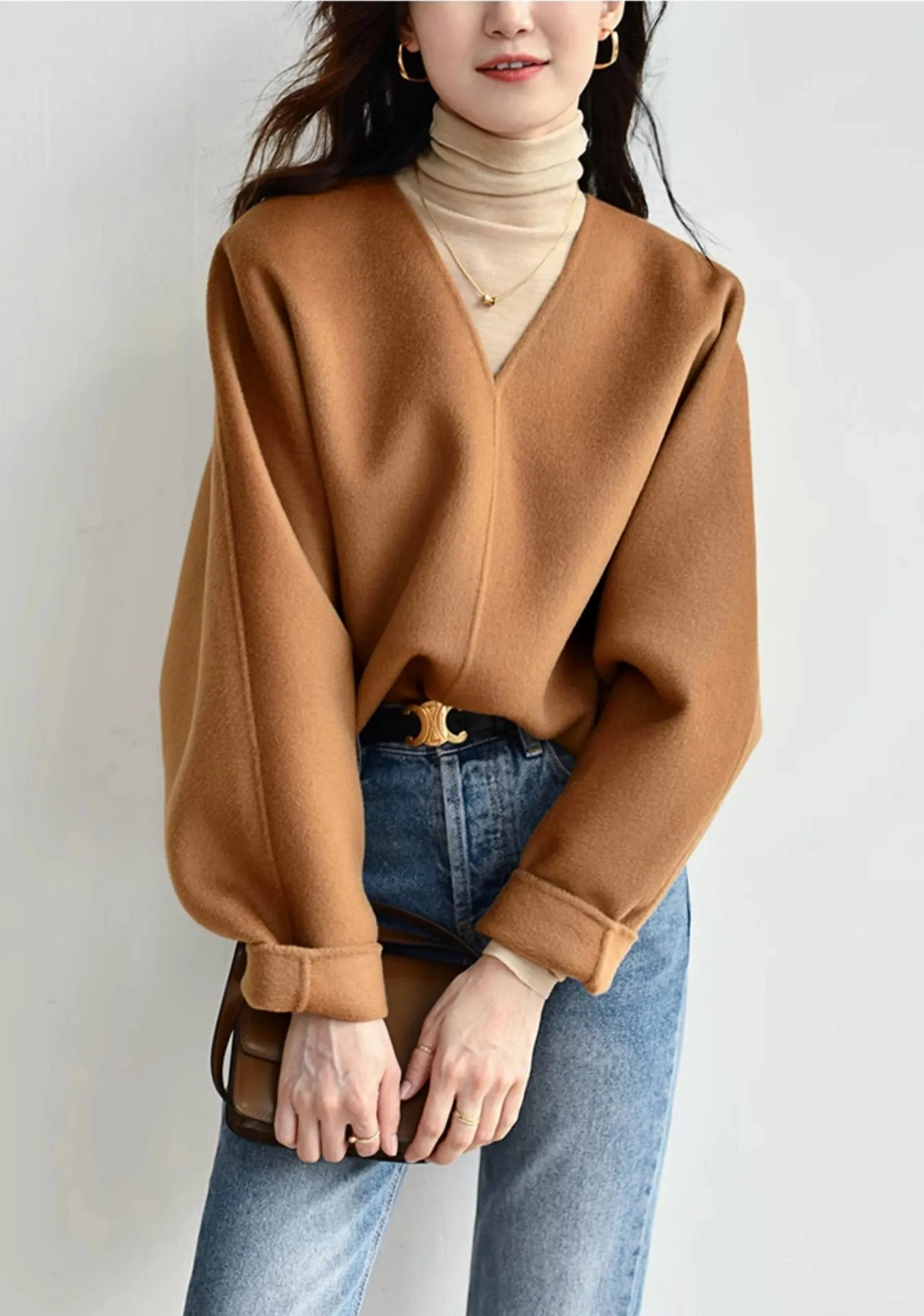 V-Neck Wool Pullover Jacket