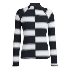 Womens Offset Gradient Stripe Rib Collar Silky Tech Nylon Quarter Zip Pullover Onyx - AW23