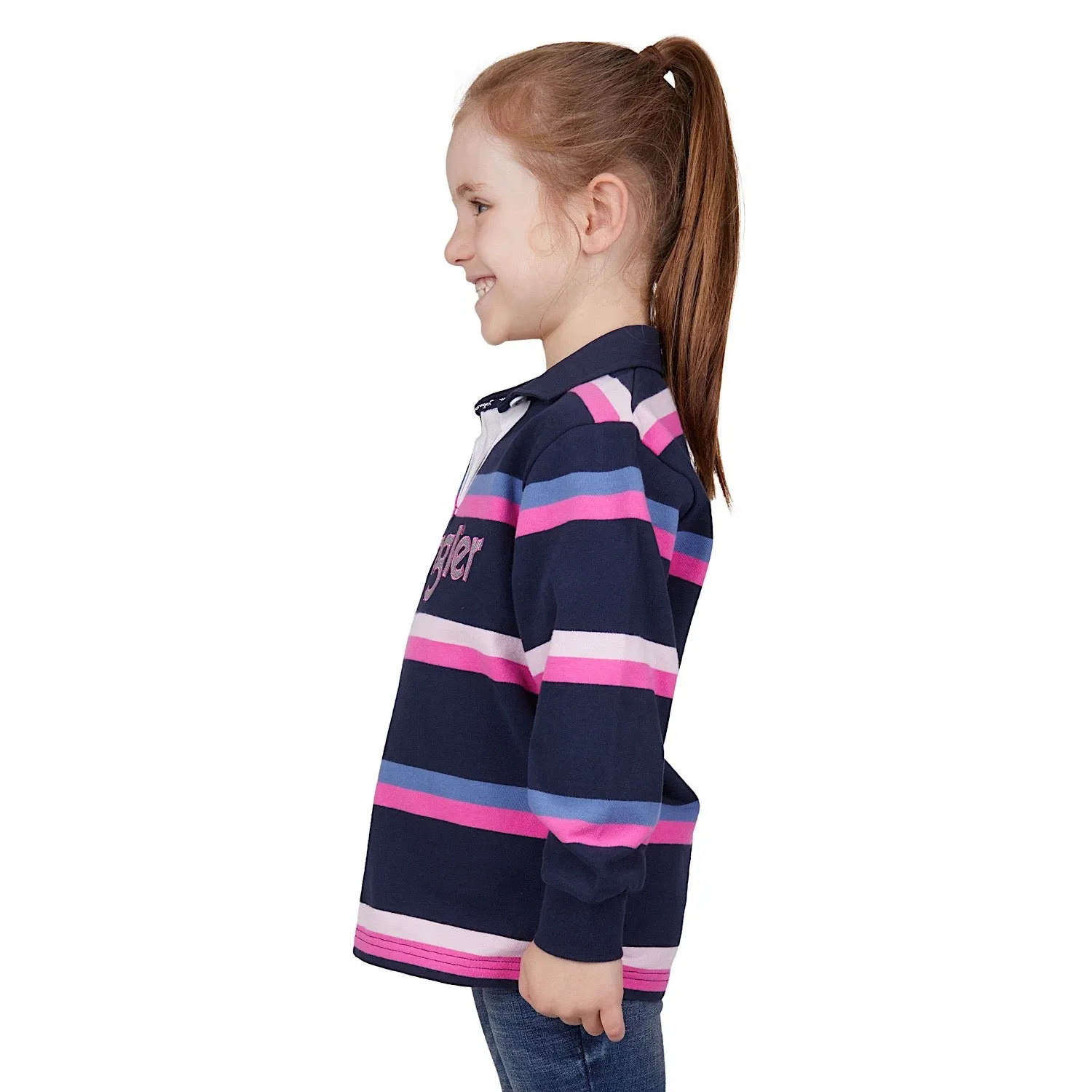 Wrangler Girls Jada Stripe Rugby Navy/Pink