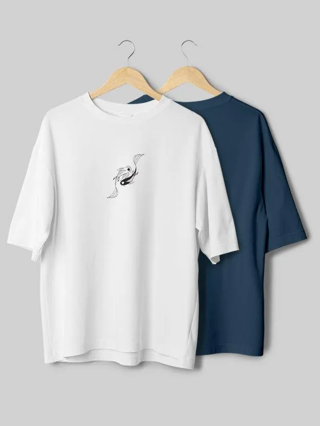 Yin Yan graphic & Plain Navy Blue Oversize T-shirt